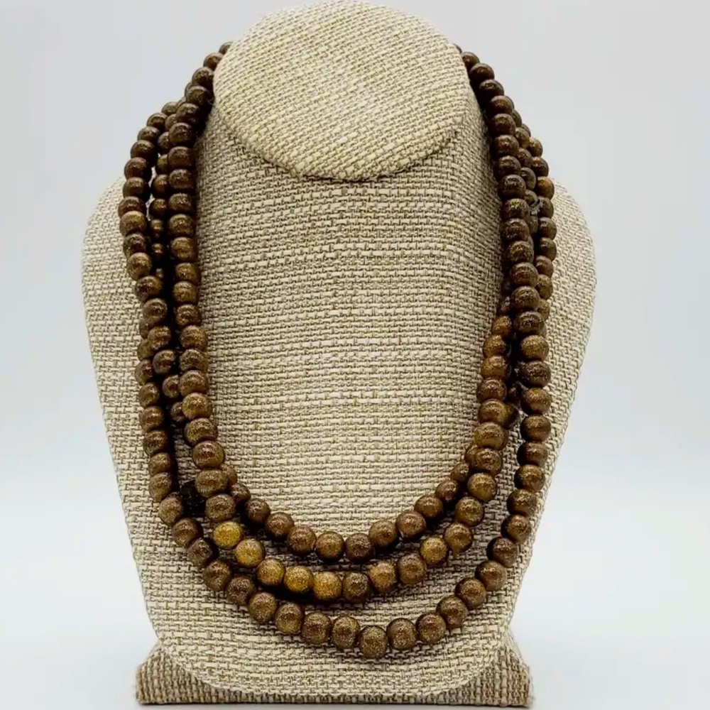 Navy Cranberry Periwinkle & Bronze Teakwood layering necklace
